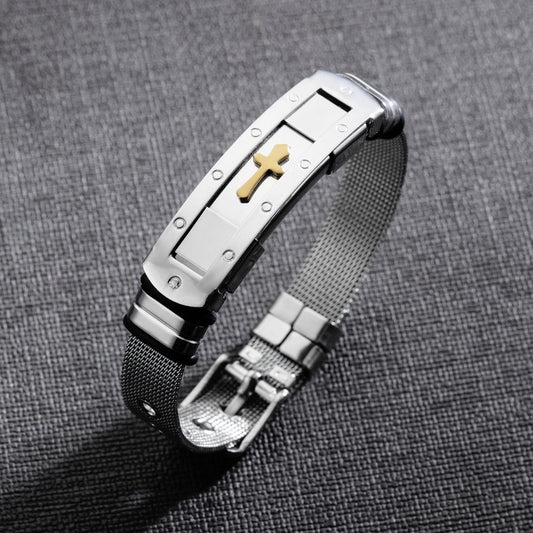 Stainless Steel Cross Bible Charm Bracelet